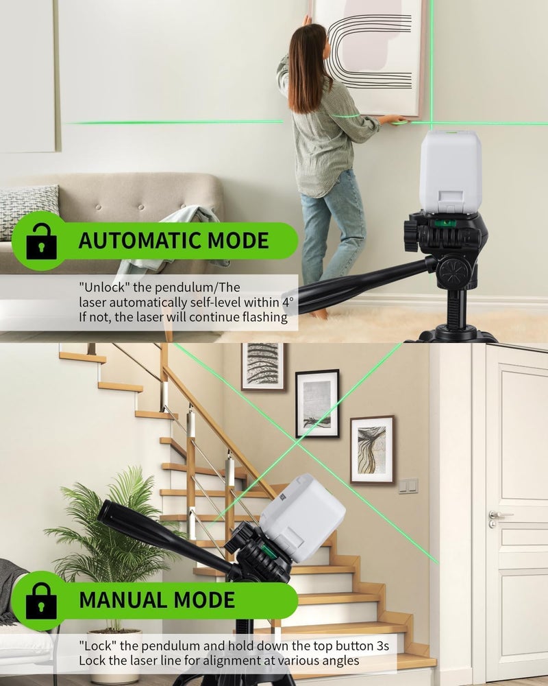 Firecore 82Ft Self Leveling Laser Level, Green Cross Line Laser Leveler Tool with Brightness Adjustment, Accurate Lazer Level for Picture Hanging Home Decoration,Battery Carry Pouch Included - Image 2